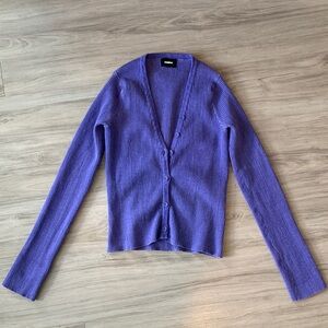 Monrow Fitted Slinky Blue Purple Lavender Cardigan Sweater